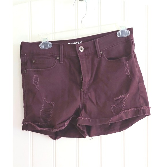Denizen from Levi's Pants - DENIZEN from Levi's High Rise Shortie Burgundy Distressed Cuffed Denim Shorts